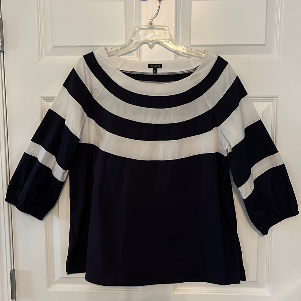 Classic Talbots Navy and White Blouse